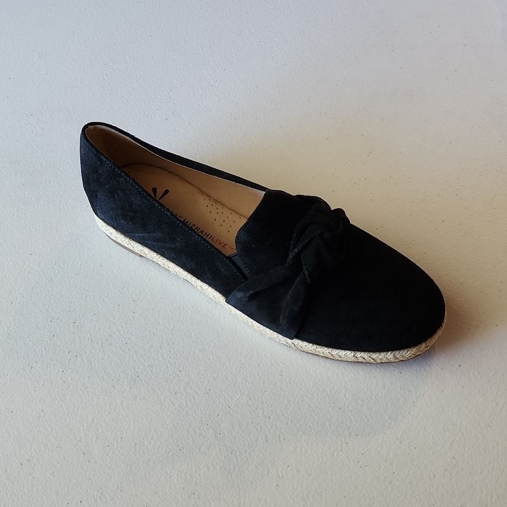 New Isaac Mizrahi Pitch Black Suede Espadrille Slip on Flats, Size 8.5